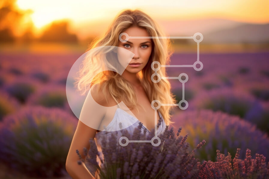 Intra Συλλεκτικό Ξύλινο Παζλ Plywood  4mm - Εκπληκτική εικόνα μιας γυναίκας σε ένα χωράφι λεβάντας στο ηλιοβασίλεμα Σε Ξύλινο Κουτί - Διαστάσεις: 10x10 cm – 25 κομμάτια