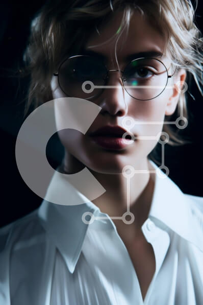 Intra Συλλεκτικό Ξύλινο Παζλ Plywood  4mm - Γυναίκα με γυαλιά και λευκό πουκάμισο σε ένα σκοτεινό δωμάτιο Σε Ξύλινο Κουτί - Διαστάσεις Puzzle: 10x10 cm – 25 κομμάτια