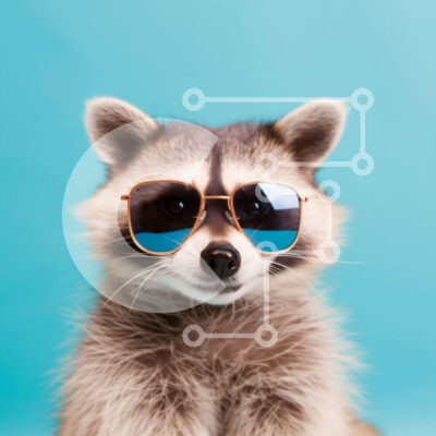 Intra Συλλεκτικό Ξύλινο Παζλ Plywood  4mm - Διασκεδαστική και παιχνιδιάρικη εικόνα ενός ρακούν που φοράει γυαλιά ηλίου σε μπλε φόντο Σε Ξύλινο Κουτί - Διαστάσεις: 10x10 cm – 25 κομμάτια - Image 1