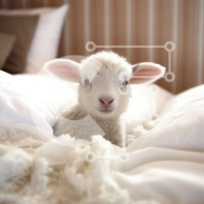 Intra Συλλεκτικό Ξύλινο Παζλ Plywood  4mm - Χαριτωμένη εικόνα ενός λευκού αρνιού σε ένα κρεβάτι Σε Ξύλινο Κουτί - Διαστάσεις: 10x10 cm – 25 κομμάτια - Image 1