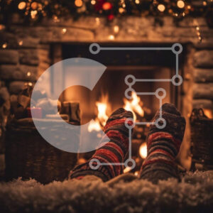 Intra Συλλεκτικό Ξύλινο Παζλ Plywood  4mm - Πόδια μπροστά από χριστουγεννιάτικο τζάκι με φωτάκια και στολίδια Σε Ξύλινο Κουτί - Διαστάσεις: 10x10 cm – 25 κομμάτια