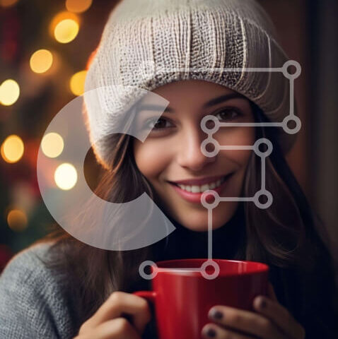 Intra Συλλεκτικό Ξύλινο Παζλ Plywood  4mm - Χαμογελαστή γυναίκα με χειμερινό καπέλο με ζεστό κακάο Σε Ξύλινο Κουτί - Διαστάσεις Puzzle: 10x10 cm – 25 κομμάτια - Image 1