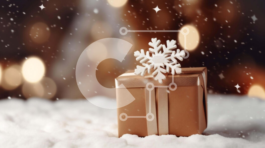 Intra Συλλεκτικό Ξύλινο Παζλ Plywood  4mm - Καφέ Κουτί δώρου με διακόσμηση από νιφάδες χιονιού Σε Ξύλινο Κουτί - Διαστάσεις: 10x10 cm – 25 κομμάτια