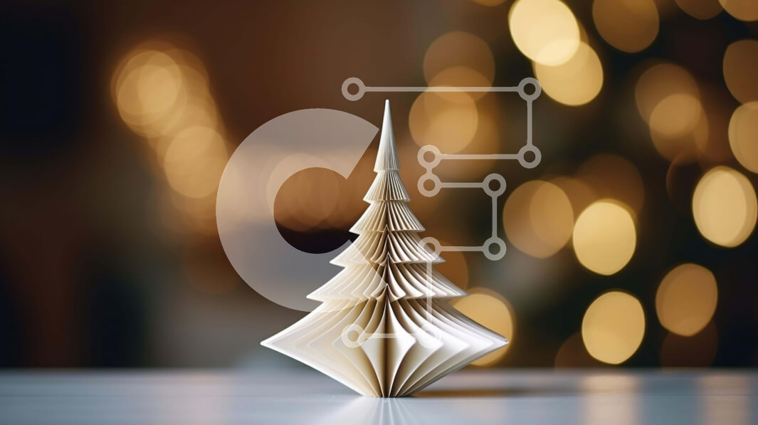 Intra Συλλεκτικό Ξύλινο Παζλ Plywood  4mm - Χριστουγεννιάτικο δέντρο Origami στο τραπέζι με φώτα Bokeh Σε Ξύλινο Κουτί - Διαστάσεις Puzzle: 10x10 cm – 25 κομμάτια