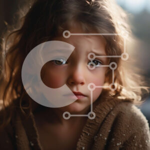 Intra Συλλεκτικό Ξύλινο Παζλ Plywood  4mm - Πορτρέτο ενός λυπημένου νεαρού κοριτσιού με σγουρά καστανά μαλλιά και μπλε μάτια Σε Ξύλινο Κουτί - Διαστάσεις Puzzle: 10x10 cm – 25 κομμάτια