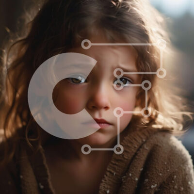 Intra Συλλεκτικό Ξύλινο Παζλ Plywood  4mm - Πορτρέτο ενός λυπημένου νεαρού κοριτσιού με σγουρά καστανά μαλλιά και μπλε μάτια Σε Ξύλινο Κουτί - Διαστάσεις Puzzle: 10x10 cm – 25 κομμάτια - Image 1