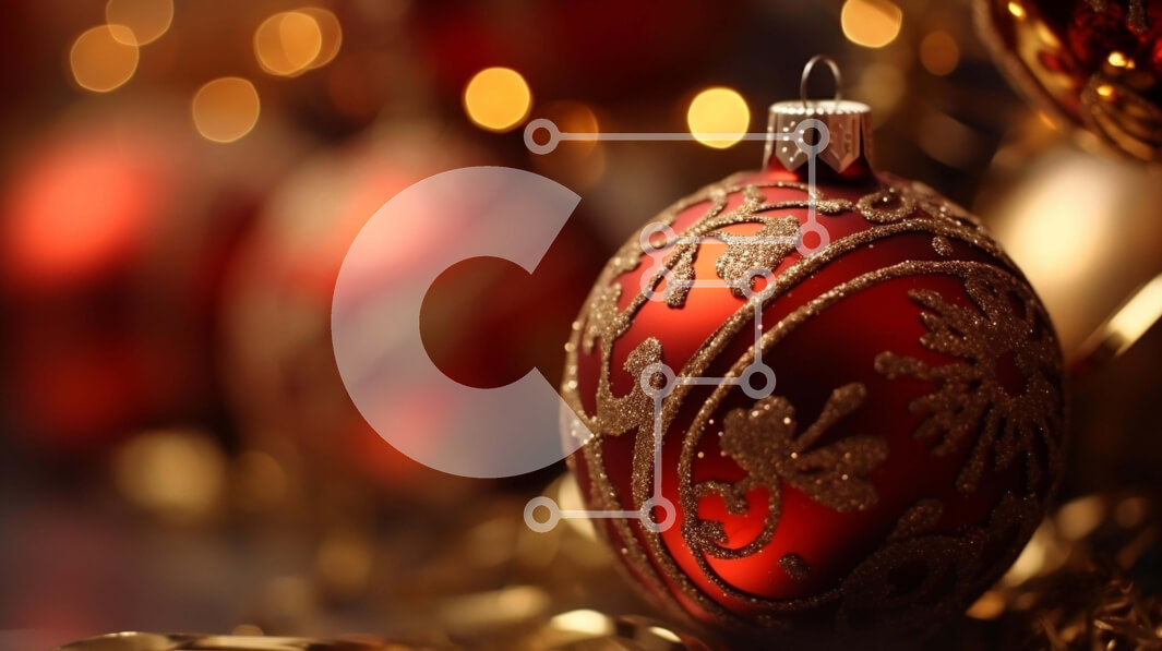 Intra Συλλεκτικό Ξύλινο Παζλ Plywood  4mm - Κόκκινα και χρυσά στολίδια για εορταστική διακόσμηση Σε Ξύλινο Κουτί - Διαστάσεις: 10x10 cm – 25 κομμάτια