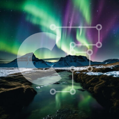 Intra Συλλεκτικό Ξύλινο Παζλ Plywood  4mm - Εκπληκτική προβολή Aurora Borealis πάνω από τα Majestic Snowy Mountains Σε Ξύλινο Κουτί - Διαστάσεις: 10x10 cm – 25 κομμάτια - Image 1