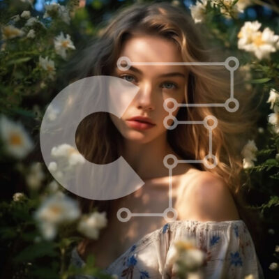 Intra Συλλεκτικό Ξύλινο Παζλ Plywood  4mm - Γαλήνια εικόνα νεαρής γυναίκας με λουλουδάτο φόρεμα ανάμεσα σε λευκά λουλούδια Σε Ξύλινο Κουτί - Διαστάσεις Puzzle: 10x10 cm – 25 κομμάτια - Image 1