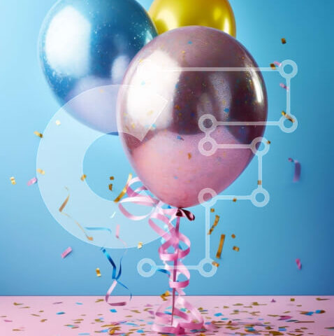 Intra Συλλεκτικό Ξύλινο Παζλ Plywood 4mm - Γιορτινά μπαλόνια σε διαφορετικά σχήματα και μεγέθη σε ντεγκραντέ ροζ-μπλε φόντο Σε Ξύλινο Κουτί - Διαστάσεις: 10x10 cm – 25 κομμάτια - Image 1