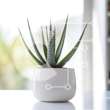 Intra Συλλεκτικό Ξύλινο Παζλ Plywood  4mm - Λευκό φυτό Aloe Vera σε γλάστρα στο τραπέζι Σε Ξύλινο Κουτί - Διαστάσεις Puzzle: 10x10 cm – 25 κομμάτια - Image 1