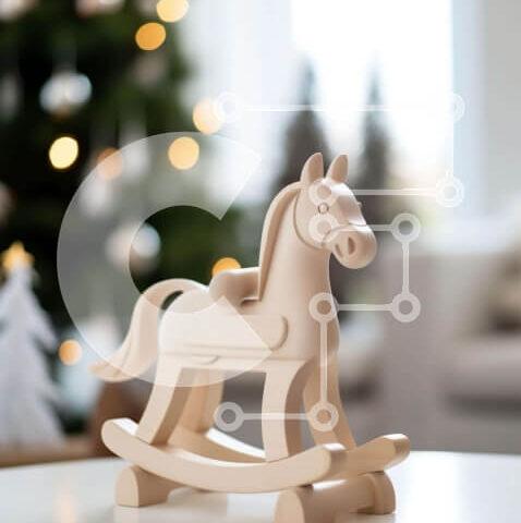 Intra Συλλεκτικό Ξύλινο Παζλ Plywood 4mm - Χριστουγεννιάτικη διακόσμηση με ξύλινο κουνιστό άλογο Σε Ξύλινο Κουτί - Διαστάσεις: 10x10 cm – 25 κομμάτια - Image 1