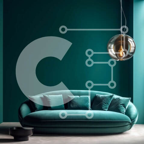 Intra Συλλεκτικό Ξύλινο Παζλ Plywood 4mm - Κομψό και άνετο σχέδιο σαλονιού με πράσινο τοίχο και καναπέ από γαλαζοπράσινο χρώμα Σε Ξύλινο Κουτί - Διαστάσεις Puzzle: 10x10 cm – 25 κομμάτια - Image 1