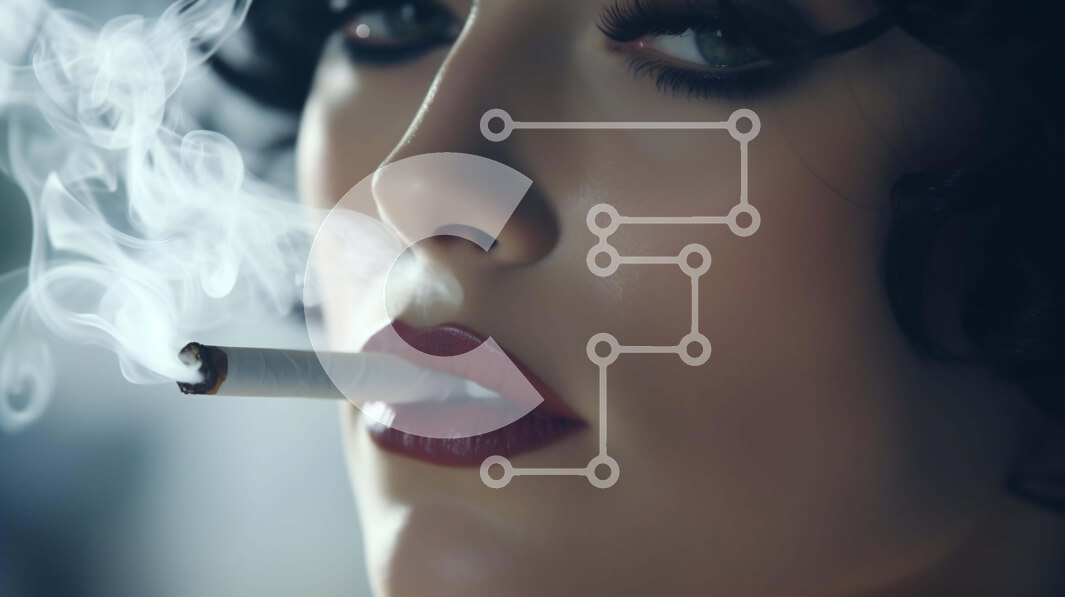 Intra Συλλεκτικό Ξύλινο Παζλ Plywood  4mm - Γυναίκα με σγουρά μαλλιά που φυσάει καπνό από ένα τσιγάρο σε σχήμα σταχτοδοχείου Σε Ξύλινο Κουτί - Διαστάσεις Puzzle: 10x10 cm – 25 κομμάτια