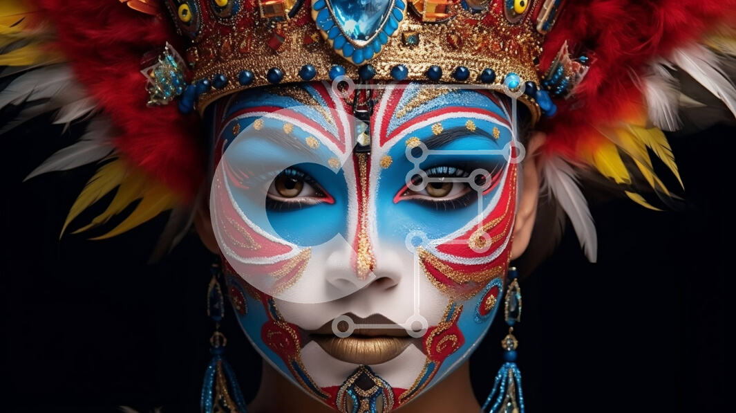 Intra Συλλεκτικό Ξύλινο Παζλ Plywood  4mm - Πολύχρωμη μάσκα καρναβαλιού με φτερά και χάντρες - Φωτογραφία Αρχείου Σε Ξύλινο Κουτί - Διαστάσεις Puzzle: 10x10 cm – 25 κομμάτια