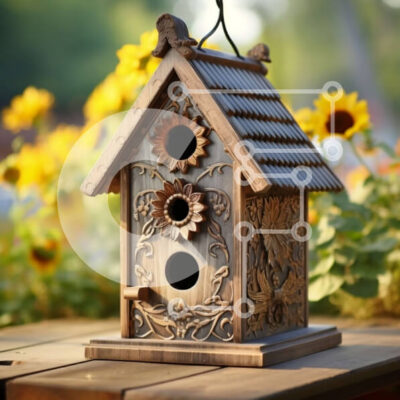 Intra Συλλεκτικό Ξύλινο Παζλ Plywood 4mm - Όμορφο Ξύλινο Πουλιά με σκαλίσματα και ηλιοτρόπια στο φόντο Σε Ξύλινο Κουτί - Διαστάσεις Puzzle: 10x10 cm – 25 κομμάτια - Image 1