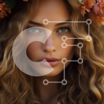 Intra Συλλεκτικό Ξύλινο Παζλ Plywood  4mm - Γαλήνιο πορτρέτο μιας γυναίκας με μακριά κυματιστά ξανθά μαλλιά και φλοράλ κεφαλοκέφαλο Σε Ξύλινο Κουτί - Διαστάσεις Puzzle: 10x10 cm – 25 κομμάτια - Image 1