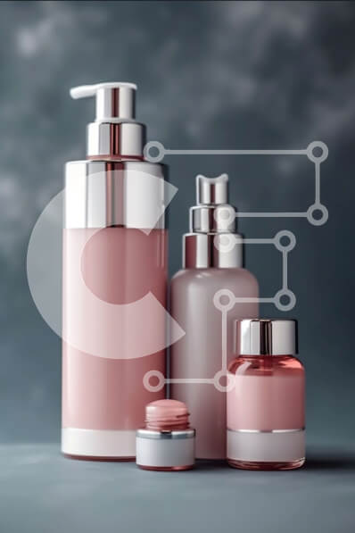 Intra Συλλεκτικό Ξύλινο Παζλ Plywood  4mm - Κομψά ροζ μπουκάλια και βάζα καλλυντικών σε μοντέρνο γκρι φόντο Σε Ξύλινο Κουτί - Διαστάσεις Puzzle: 10x10 cm – 25 κομμάτια