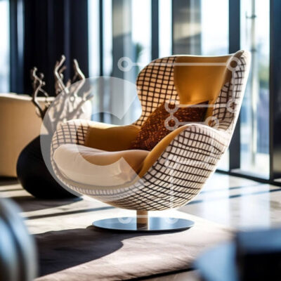 Intra Συλλεκτικό Ξύλινο Παζλ Plywood  4mm - Κομψό και μινιμαλιστικό σαλόνι με κίτρινη πολυθρόνα και θέα στην πόλη Σε Ξύλινο Κουτί - Διαστάσεις Puzzle: 10x10 cm – 25 κομμάτια - Image 1