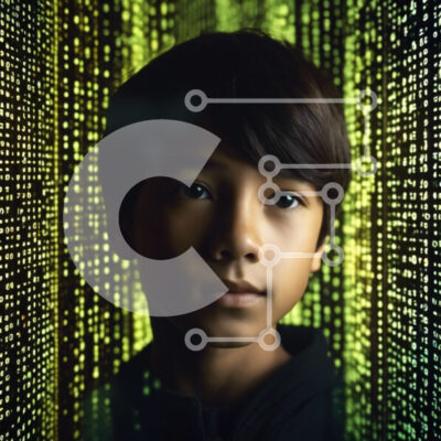 Intra Συλλεκτικό Ξύλινο Παζλ Plywood  4mm - Νεαρό αγόρι με φόντο δυαδικού κώδικα Σε Ξύλινο Κουτί - Διαστάσεις Puzzle: 10x10 cm – 25 κομμάτια - Image 1