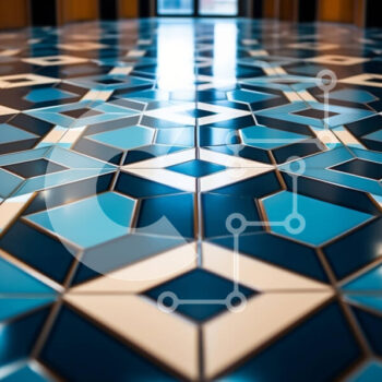 Intra Συλλεκτικό Ξύλινο Παζλ Plywood  4mm - Μπλε και άσπρο γεωμετρικό σχέδιο στο πάτωμα Σε Ξύλινο Κουτί - Διαστάσεις Puzzle: 10x10 cm – 25 κομμάτια - Image 1