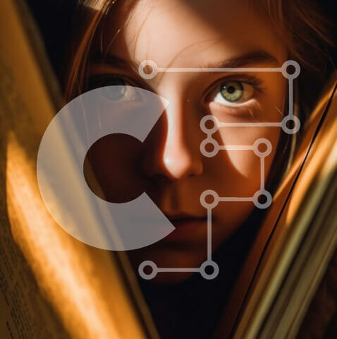 Intra Συλλεκτικό Ξύλινο Παζλ Plywood  4mm - Όμορφη εικόνα ενός νεαρού κοριτσιού που διαβάζει ένα βιβλίο με φωτεινά πράσινα μάτια Σε Ξύλινο Κουτί - Διαστάσεις Puzzle: 10x10 cm – 25 κομμάτια - Image 1