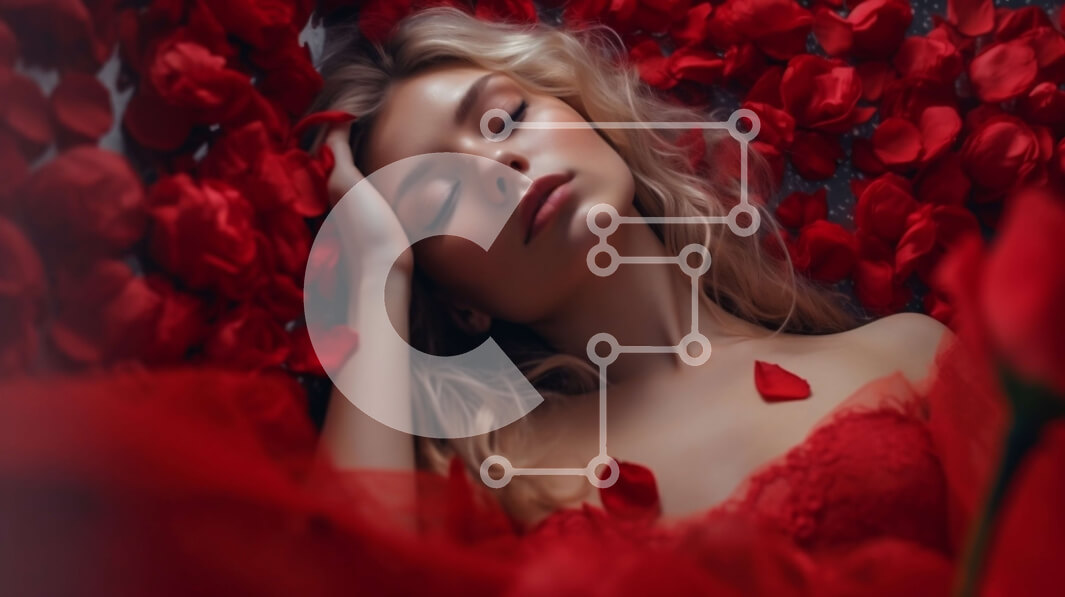 Intra Συλλεκτικό Ξύλινο Παζλ Plywood  4mm - Εκπληκτική φωτογραφία μιας γυναίκας που περιβάλλεται από κόκκινα τριαντάφυλλα Σε Ξύλινο Κουτί - Διαστάσεις Puzzle: 10x10 cm – 25 κομμάτια