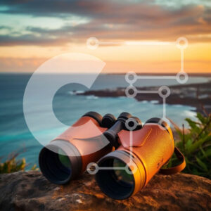 Intra Συλλεκτικό Ξύλινο Παζλ Plywood  4mm - Ζευγάρι κιάλια με θέα στον ωκεανό Σε Ξύλινο Κουτί - Διαστάσεις Puzzle: 10x10 cm – 25 κομμάτια