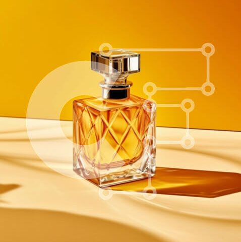 Intra Συλλεκτικό Ξύλινο Παζλ Plywood  4mm - Κομψό μπουκάλι αρώματος σε ζωντανό κίτρινο φόντο Σε Ξύλινο Κουτί - Διαστάσεις Puzzle: 10x10 cm – 25 κομμάτια - Image 1