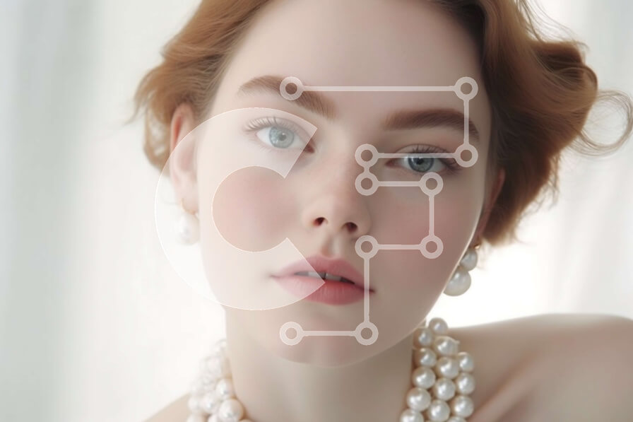 Intra Συλλεκτικό Ξύλινο Παζλ Plywood  4mm - Κομψή γυναίκα με λευκό φόρεμα με κομψά κοσμήματα από μαργαριτάρια Σε Ξύλινο Κουτί - Διαστάσεις Puzzle: 10x10 cm – 25 κομμάτια