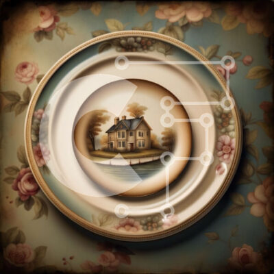 Intra Συλλεκτικό Ξύλινο Παζλ Plywood  4mm - Vintage πιάτο με όμορφη ζωγραφική σπιτιών Σε Ξύλινο Κουτί - Διαστάσεις Puzzle: 10x10 cm – 25 κομμάτια - Image 1