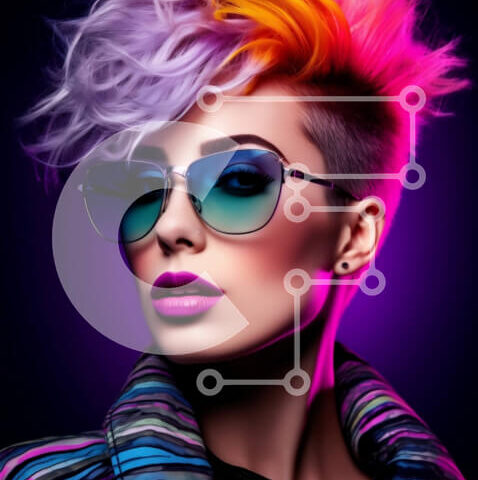 Intra Συλλεκτικό Ξύλινο Παζλ Plywood  4mm - Κομψή γυναίκα με πολύχρωμα μαλλιά και φωτογραφία γυαλιών ηλίου Σε Ξύλινο Κουτί - Διαστάσεις Puzzle: 10x10 cm – 25 κομμάτια - Image 1