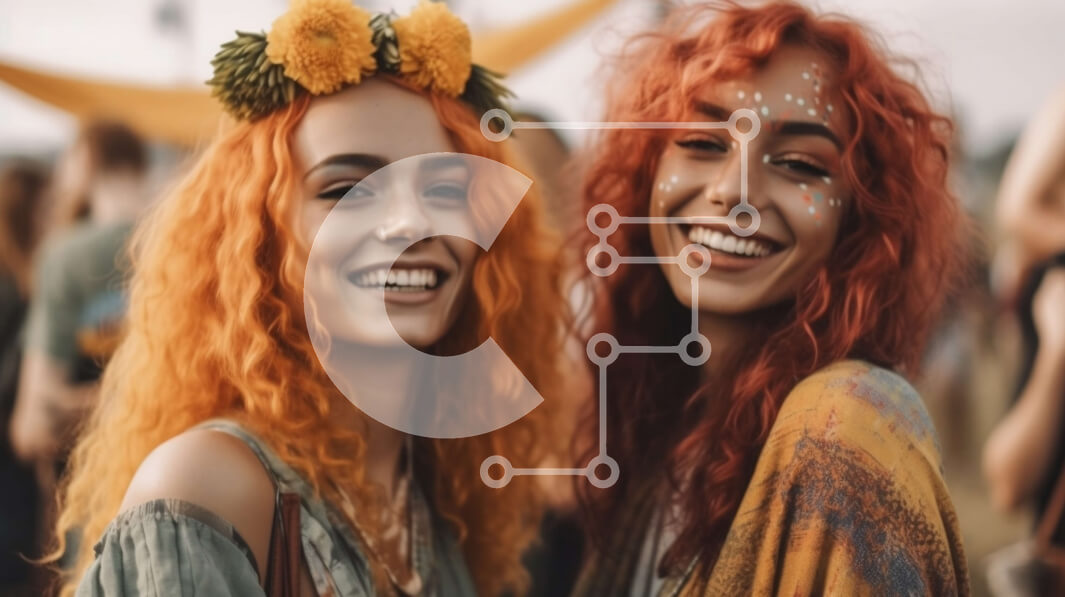 Intra Συλλεκτικό Ξύλινο Παζλ Plywood  4mm - Πολύχρωμες γυναίκες με κορώνες λουλουδιών σε ένα μουσικό φεστιβάλ Σε Ξύλινο Κουτί - Διαστάσεις Puzzle: 10x10 cm – 25 κομμάτια