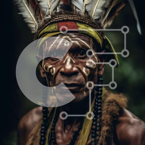 Intra Συλλεκτικό Ξύλινο Παζλ Plywood  4mm - Σοβαρό πορτρέτο του ηλικιωμένου αυτόχθονα με παραδοσιακή ενδυμασία Σε Ξύλινο Κουτί - Διαστάσεις Puzzle: 10x10 cm – 25 κομμάτια - Image 1