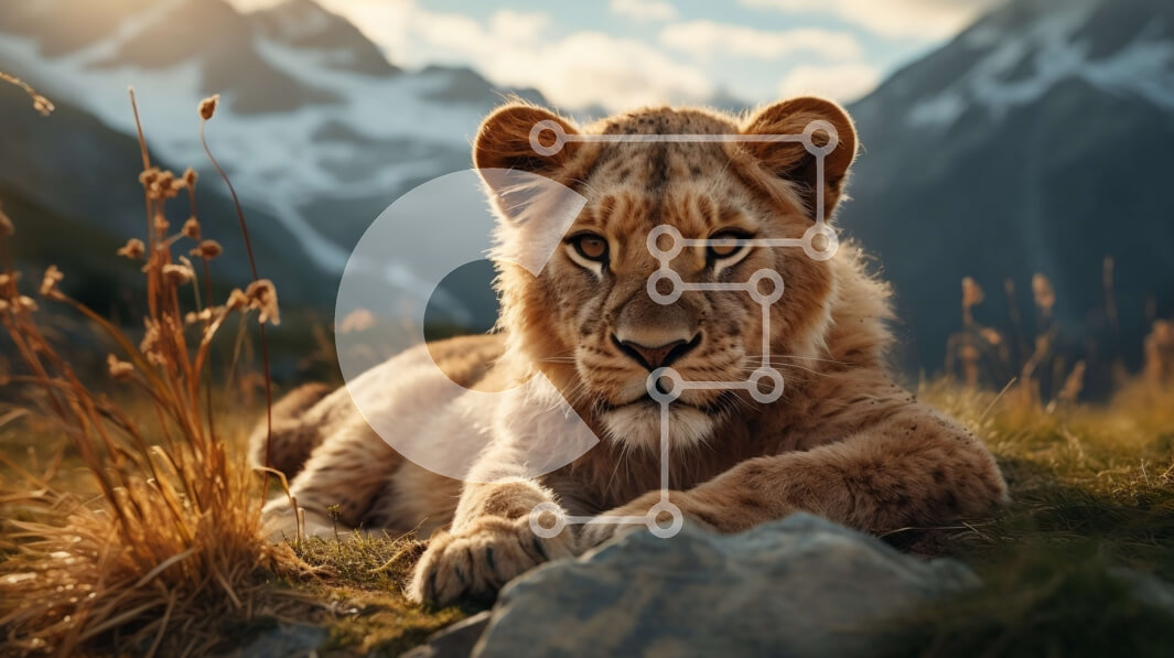 Intra Συλλεκτικό Ξύλινο Παζλ Plywood  4mm - Λιοντάρι ξαπλωμένο στο γρασίδι με φόντο το βουνό Σε Ξύλινο Κουτί - Διαστάσεις: 10x10 cm – 25 κομμάτια