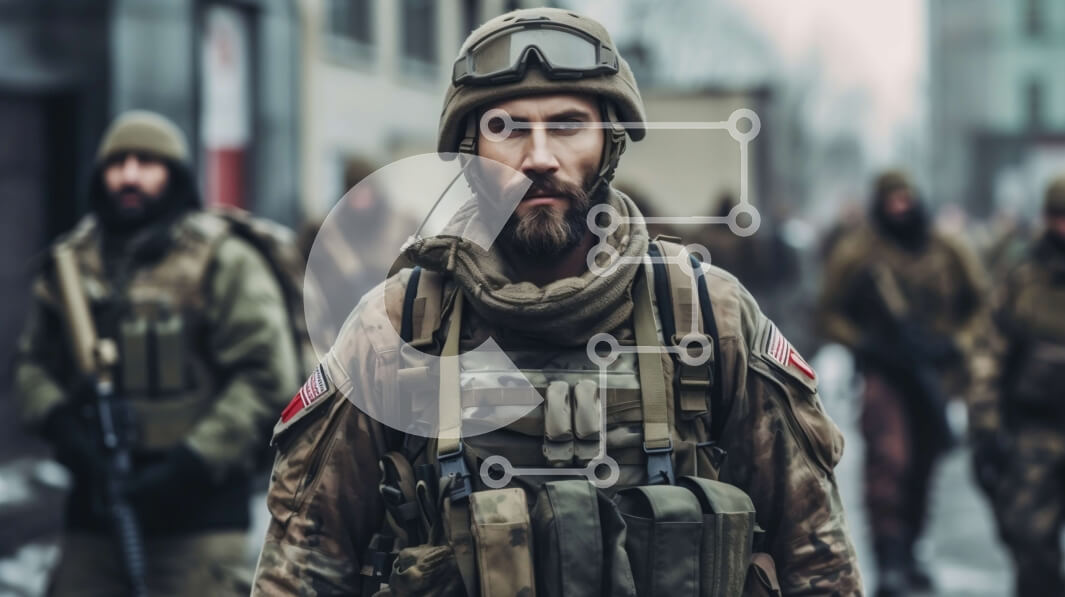 Intra Συλλεκτικό Ξύλινο Παζλ Plywood  4mm - Ομάδα στρατιωτών με στρατιωτικό εξοπλισμό που περπατούν σε έναν δρόμο της πόλης - Φωτογραφία Αρχείου Σε Ξύλινο Κουτί - Διαστάσεις Puzzle: 10x10 cm – 25 κομμάτια