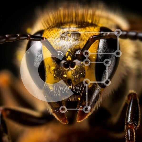 Intra Συλλεκτικό Ξύλινο Παζλ Plywood  4mm - Κοντινό πλάνο του προσώπου μιας μέλισσας με κίτρινες και μαύρες ρίγες σε μαύρο φόντο Σε Ξύλινο Κουτί - Διαστάσεις: 10x10 cm – 25 κομμάτια