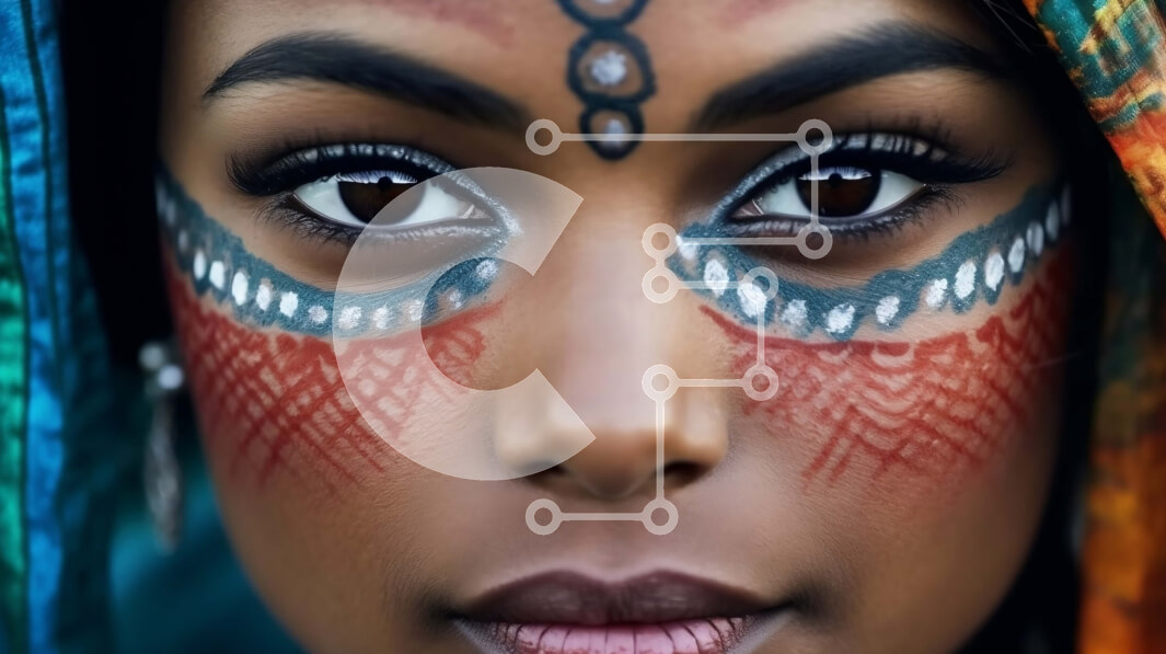 Intra Συλλεκτικό Ξύλινο Παζλ Plywood  4mm - Ζωντανό πορτρέτο μιας γυναίκας με πολύχρωμη μπογιά προσώπου και μαντίλα Σε Ξύλινο Κουτί - Διαστάσεις Puzzle: 10x10 cm – 25 κομμάτια