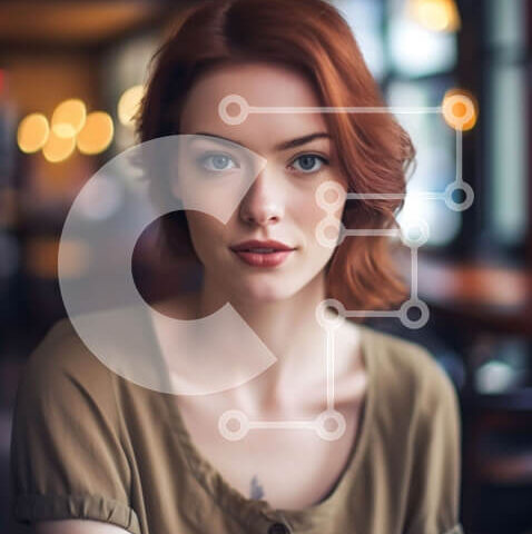 Intra Συλλεκτικό Ξύλινο Παζλ Plywood 4mm - Όμορφη εικόνα μιας νεαρής γυναίκας με κόκκινα μαλλιά σε ένα εστιατόριο Σε Ξύλινο Κουτί - Διαστάσεις Puzzle: 10x10 cm – 25 κομμάτια - Image 1