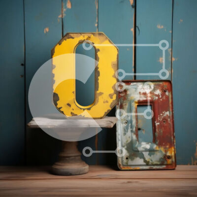 Intra Συλλεκτικό Ξύλινο Παζλ Plywood  4mm - Vintage σκουριασμένη μεταλλική πινακίδα με κίτρινο γράμμα "O" Σε Ξύλινο Κουτί - Διαστάσεις Puzzle: 10x10 cm – 25 κομμάτια - Image 1