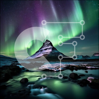 Intra Συλλεκτικό Ξύλινο Παζλ Plywood  4mm - Εκπληκτική εικόνα ενός βουνού με φόντο το βόρειο σέλας Σε Ξύλινο Κουτί - Διαστάσεις: 10x10 cm – 25 κομμάτια - Image 1