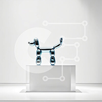 Intra Συλλεκτικό Ξύλινο Παζλ Plywood  4mm - Αφηρημένη τέχνη: Άγαλμα μπλε σκύλου σε λευκό βάθρο Σε Ξύλινο Κουτί - Διαστάσεις: 10x10 cm – 25 κομμάτια - Image 1