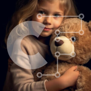 Intra Συλλεκτικό Ξύλινο Παζλ Plywood  4mm - Αξιολάτρευτη εικόνα νεαρής κοπέλας που αγκαλιάζει ένα αρκουδάκι σε μαύρο φόντο Σε Ξύλινο Κουτί - Διαστάσεις Puzzle: 10x10 cm – 25 κομμάτια