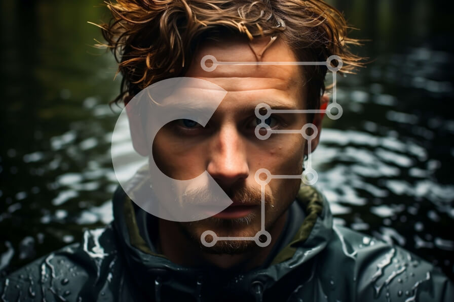 Intra Συλλεκτικό Ξύλινο Παζλ Plywood  4mm - Έντονο πορτρέτο ενός άνδρα σε ένα ποτάμι με τρεχούμενο νερό Σε Ξύλινο Κουτί - Διαστάσεις Puzzle: 10x10 cm – 25 κομμάτια