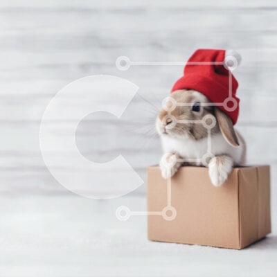 Intra Συλλεκτικό Ξύλινο Παζλ Plywood  4mm - Χαριτωμένο κουνέλι λαγουδάκι με καπέλο Άγιου Βασίλη σε χάρτινο κουτί Σε Ξύλινο Κουτί - Διαστάσεις: 10x10 cm – 25 κομμάτια - Image 1