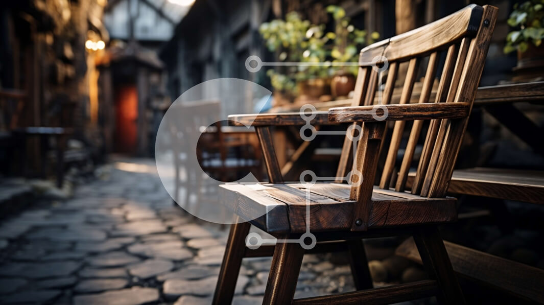 Intra Συλλεκτικό Ξύλινο Παζλ Plywood  4mm - Γραφική ξύλινη καρέκλα στην Cobblestone Street σε μια γοητευτική παλιά πόλη Σε Ξύλινο Κουτί - Διαστάσεις Puzzle: 10x10 cm – 25 κομμάτια