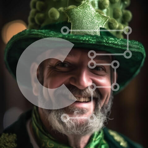 Intra Συλλεκτικό Ξύλινο Παζλ Plywood  4mm - Ευτυχισμένος άνδρας με πράσινο καπέλο τριφύλλι και παπιγιόν Σε Ξύλινο Κουτί - Διαστάσεις Puzzle: 10x10 cm – 25 κομμάτια - Image 1