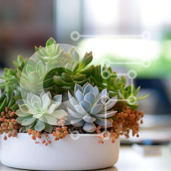 Intra Συλλεκτικό Ξύλινο Παζλ Plywood  4mm - Λευκό φυτό σε γλάστρα με παχύφυτα στο γραφείο Σε Ξύλινο Κουτί - Διαστάσεις Puzzle: 10x10 cm – 25 κομμάτια - Image 1