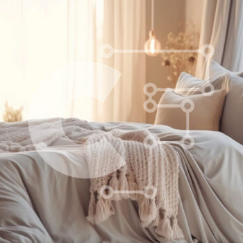 Intra Συλλεκτικό Ξύλινο Παζλ Plywood  4mm - Άνετο υπνοδωμάτιο με μεγάλο κρεβάτι και όμορφες λευκές κουρτίνες Σε Ξύλινο Κουτί - Διαστάσεις Puzzle: 10x10 cm – 25 κομμάτια - Image 1