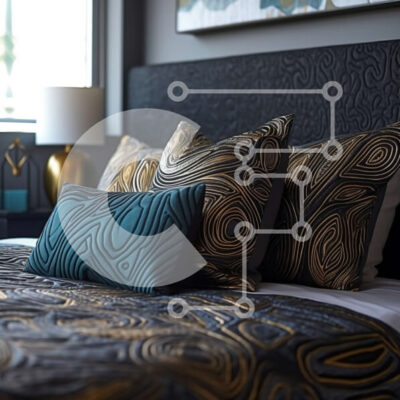 Intra Συλλεκτικό Ξύλινο Παζλ Plywood  4mm - Κομψό μαύρο και χρυσό υπνοδωμάτιο με ριγέ τοίχο και κομψές πινελιές Σε Ξύλινο Κουτί - Διαστάσεις Puzzle: 10x10 cm – 25 κομμάτια - Image 1